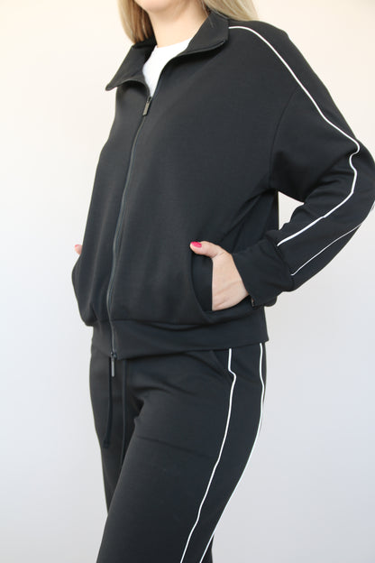 FELPA CON ZIP E PIPING BIANCO