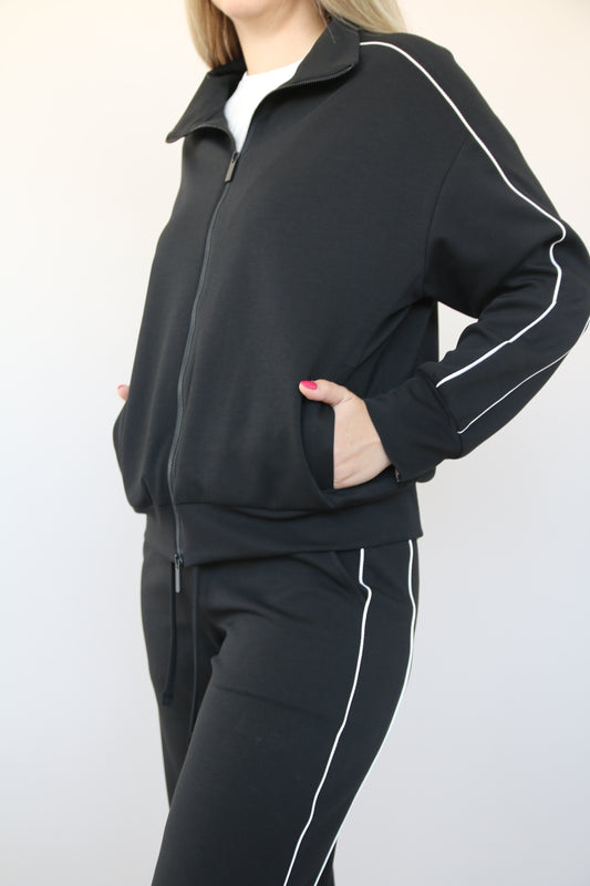 FELPA CON ZIP E PIPING BIANCO