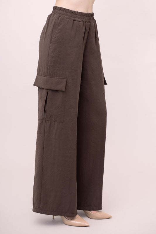 PANTALONE A PALAZZO CON TASCHE EFFETTO CUPRO