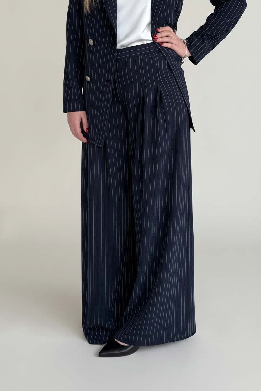 PANTALONE AMPIO CON PINCES GESSATO